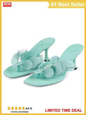 Suede Sequin Kitten Heel Thong Sandals Square Toe Slide Mules